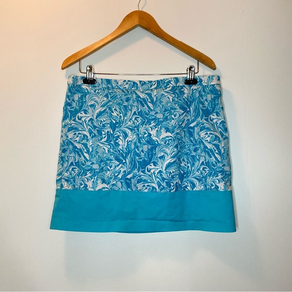 Michael Kors Blue Paisley Abstract Block Print Lined Skirt Cotton Blend Size 12